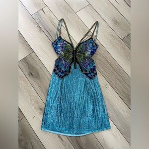 Blue Sequin Butterfly Mini Dress - Standout Party Style! Size 8